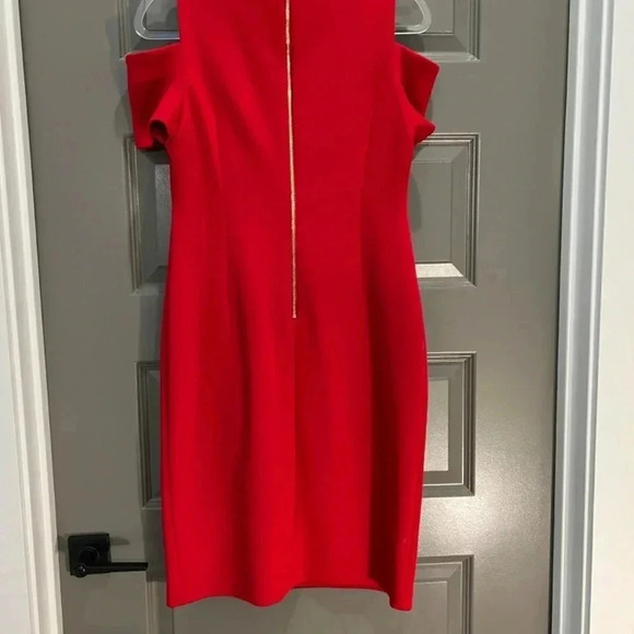 Calvin Klein Red Asymmetrical Dress Size 10 - Picture 2 of 12